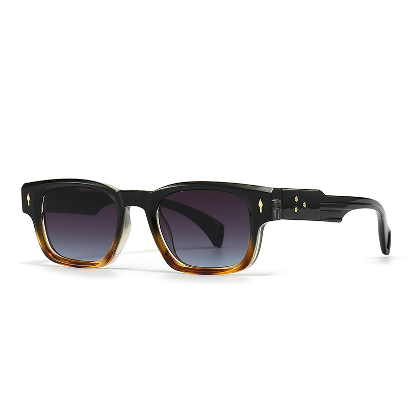 Retro Chunky Square Rivet Frame Sunglasses - C6