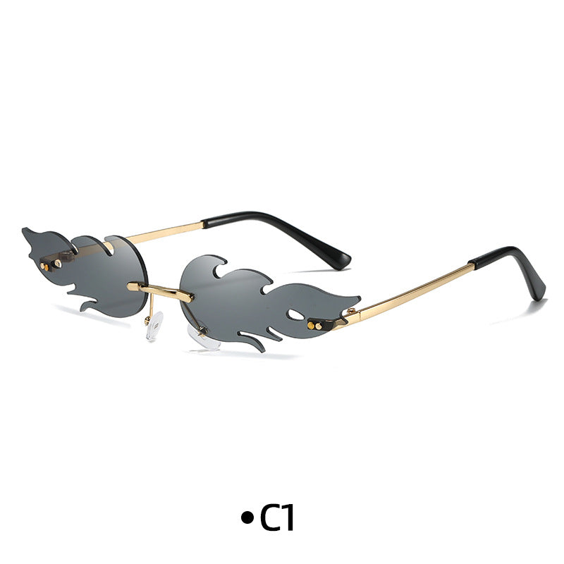 Rimless Flame Shaped Novelty Sunglasses - C1