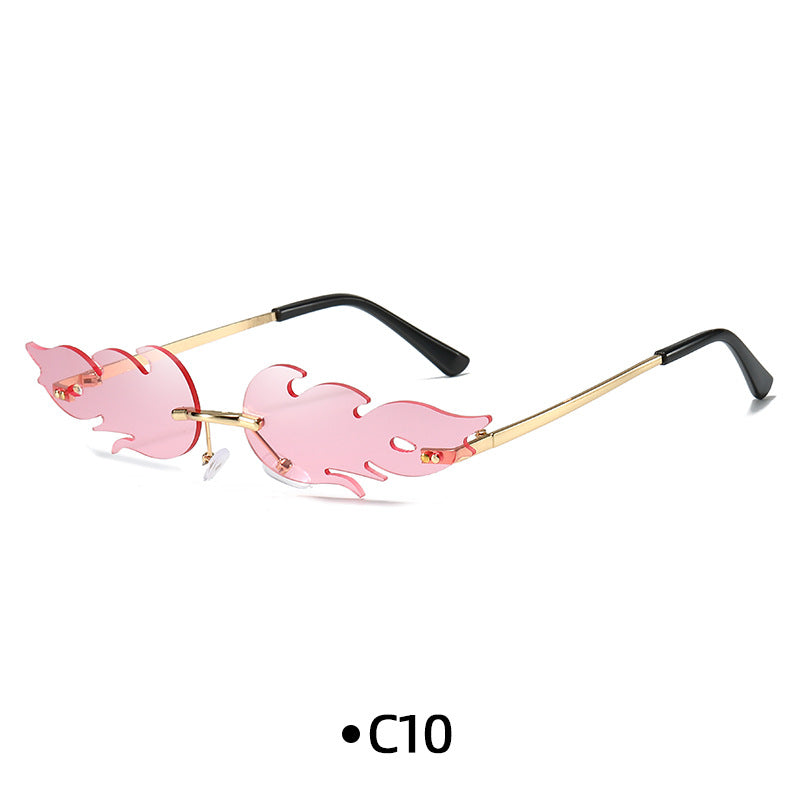 Rimless Flame Shaped Novelty Sunglasses - C10
