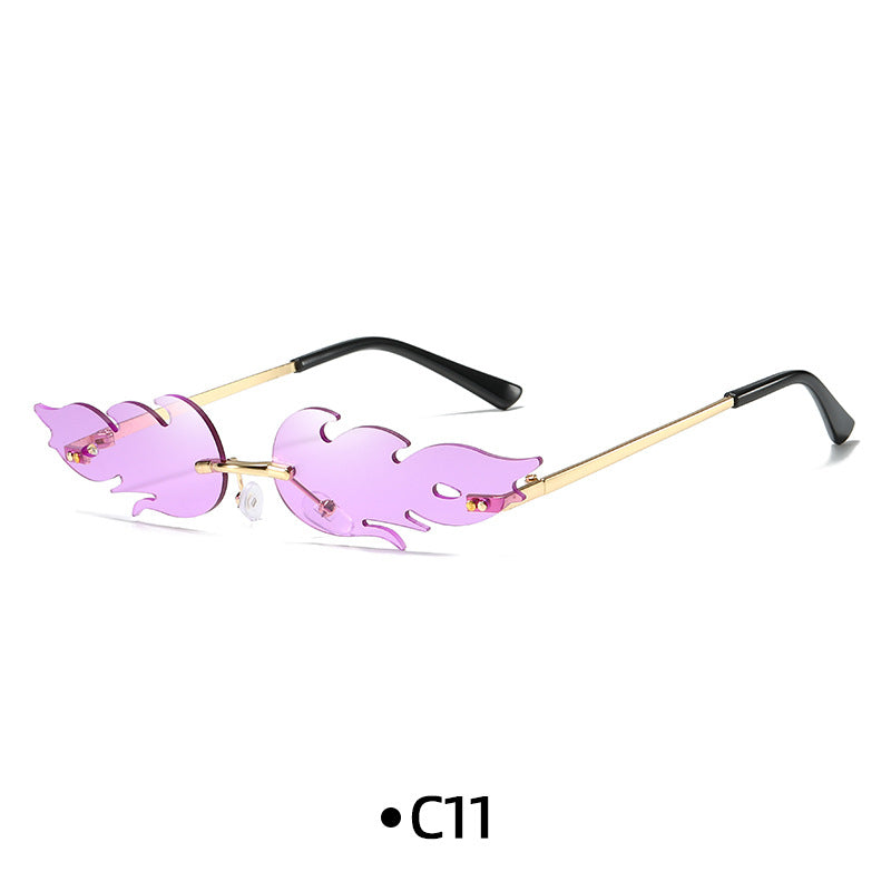 Rimless Flame Shaped Novelty Sunglasses - C11