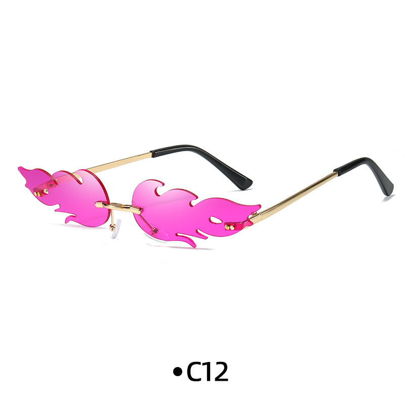 Rimless Flame Shaped Novelty Sunglasses - C12