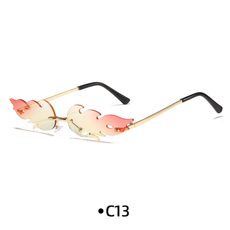Rimless Flame Shaped Novelty Sunglasses - C13