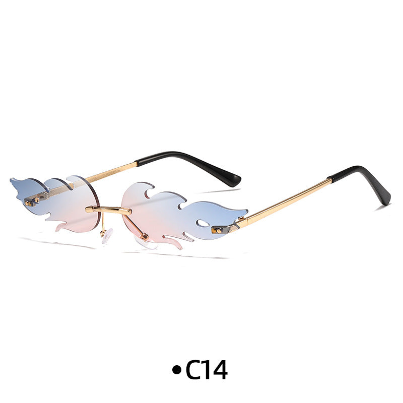 Rimless Flame Shaped Novelty Sunglasses - C14