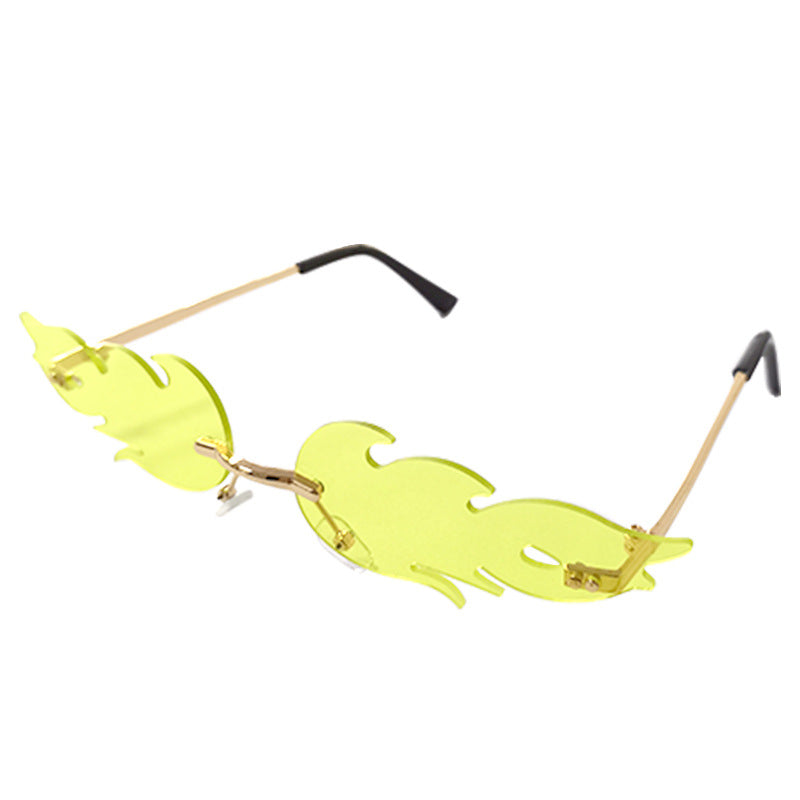 Rimless Flame Shaped Novelty Sunglasses - C15