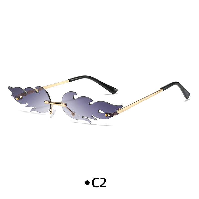 Rimless Flame Shaped Novelty Sunglasses - C2