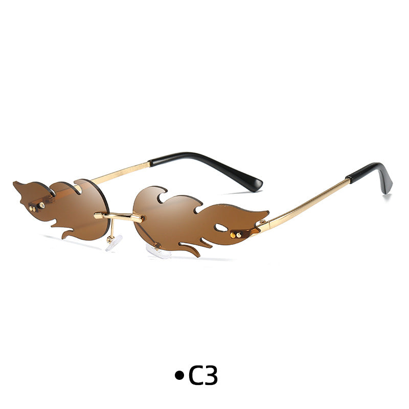 Rimless Flame Shaped Novelty Sunglasses - C3