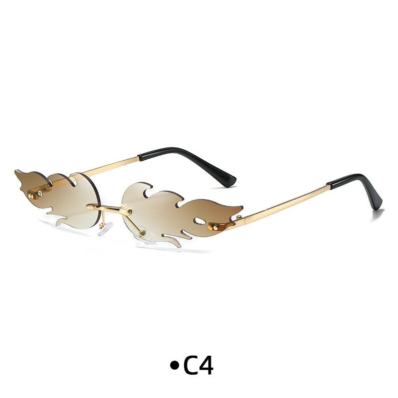 Rimless Flame Shaped Novelty Sunglasses - C4