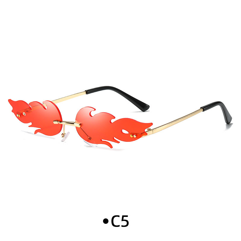 Rimless Flame Shaped Novelty Sunglasses - C5