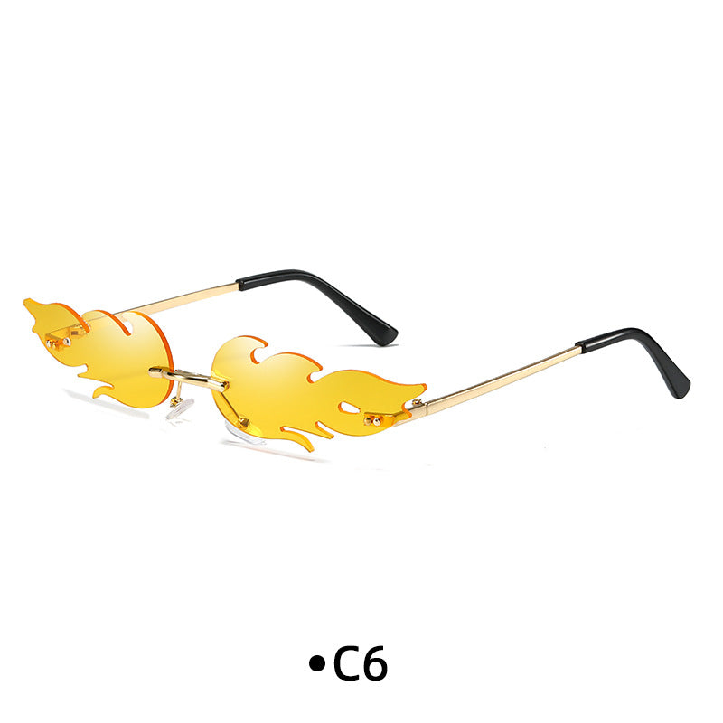 Rimless Flame Shaped Novelty Sunglasses - C6