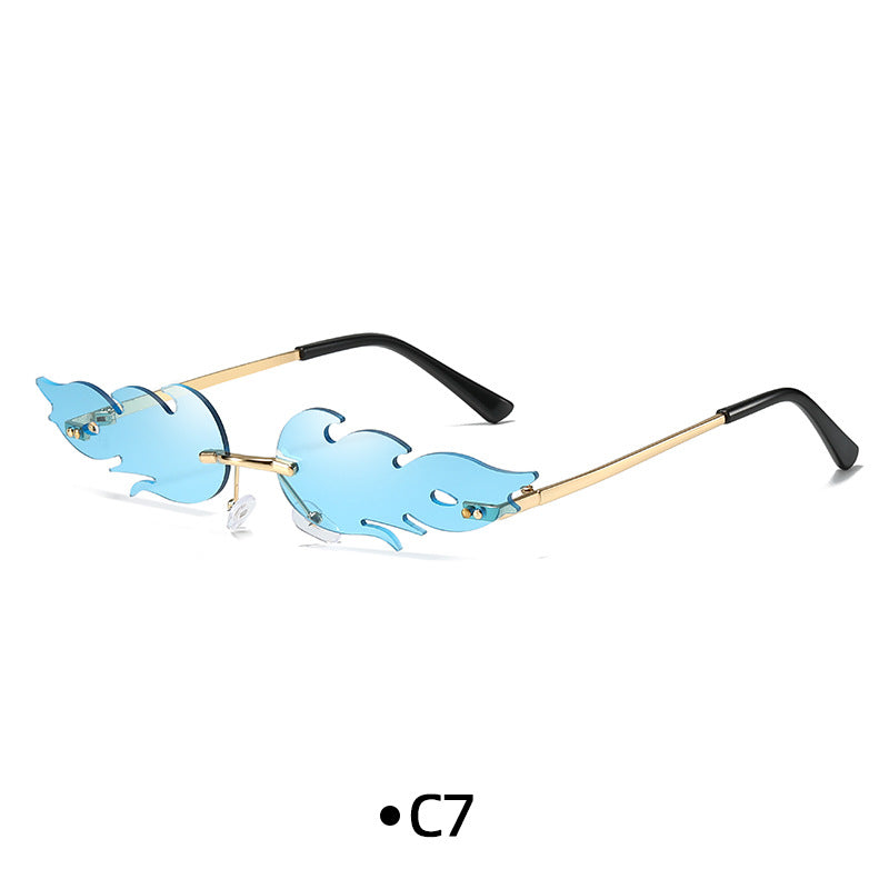 Rimless Flame Shaped Novelty Sunglasses - C7