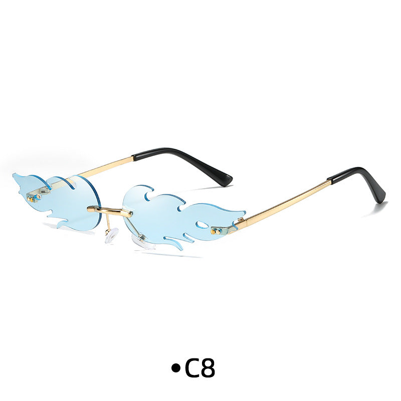Rimless Flame Shaped Novelty Sunglasses - C8