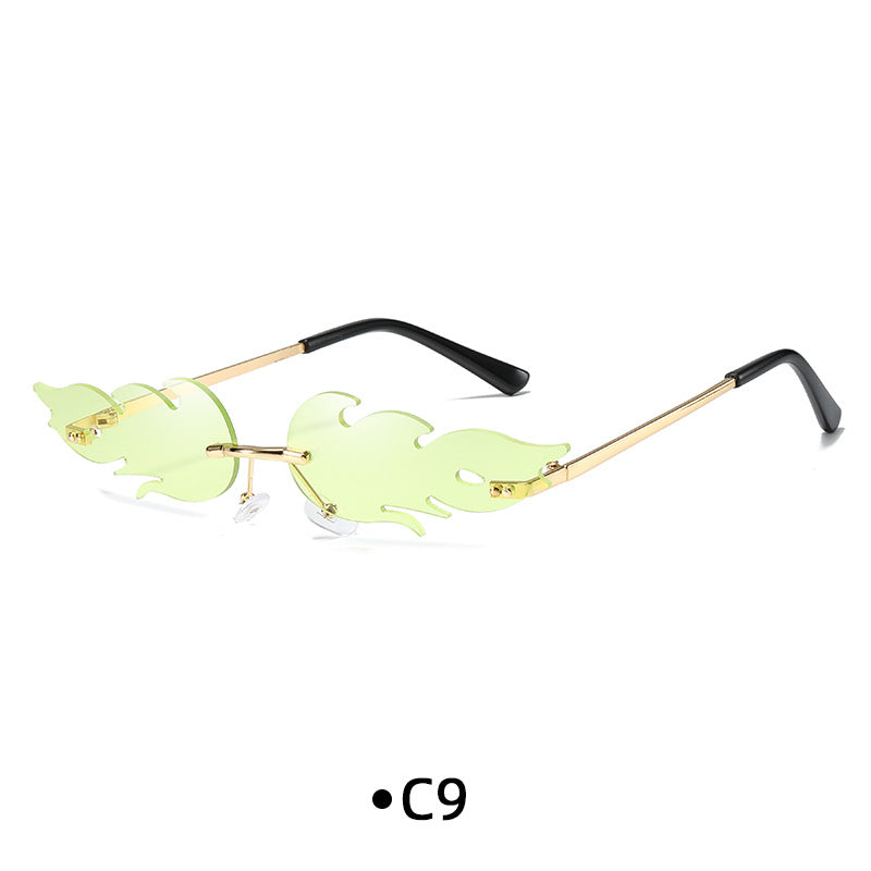 Rimless Flame Shaped Novelty Sunglasses - C9