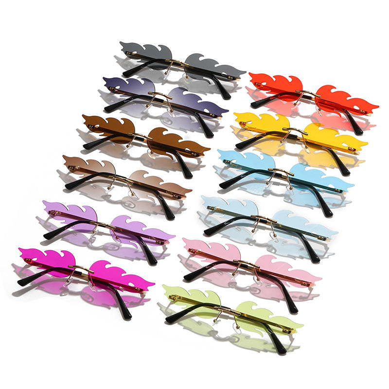Rimless Flame Shaped Novelty Sunglasses