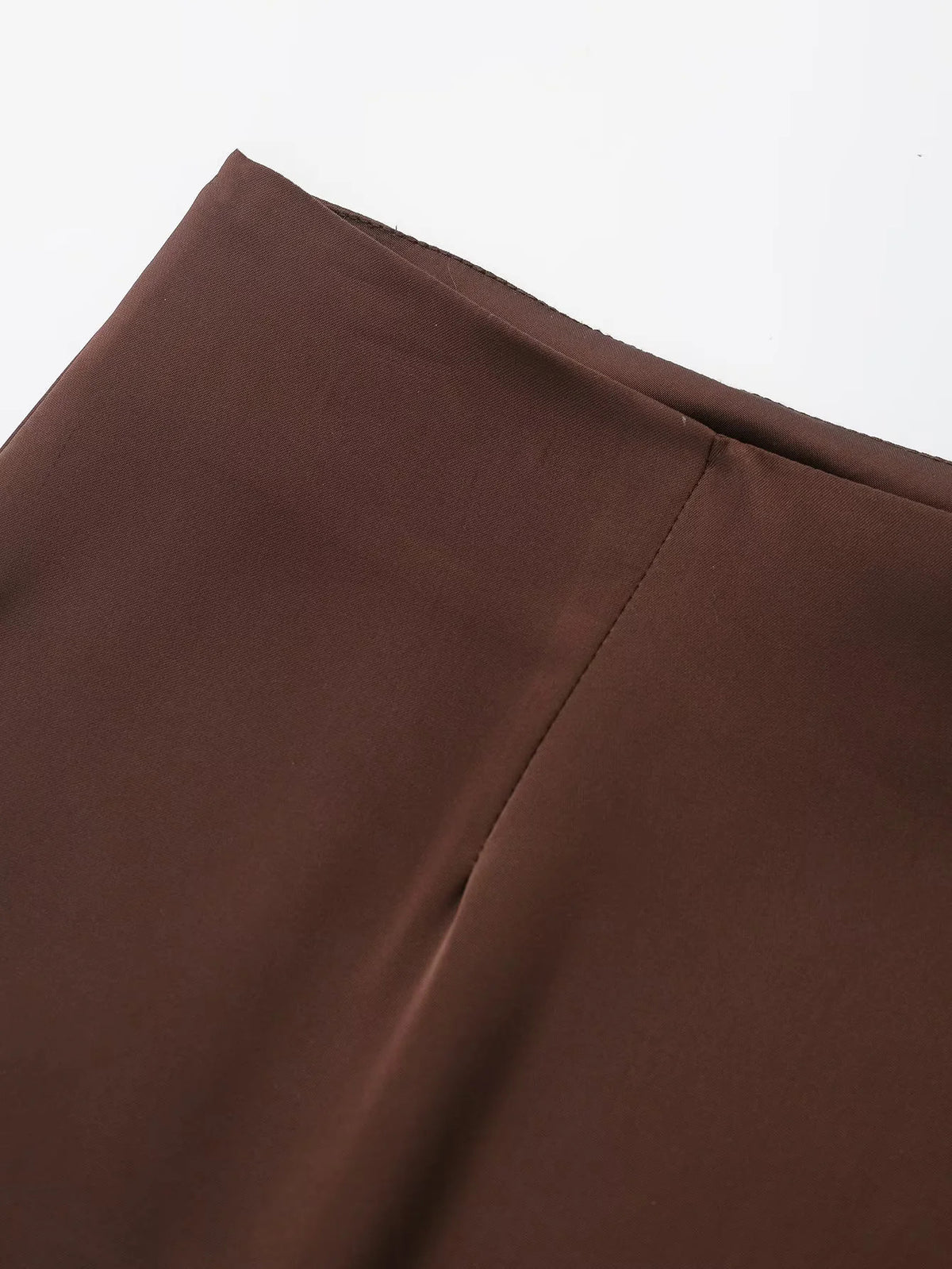Satin Midi Skirt With Sheer Lace Hem - Coffee - 1