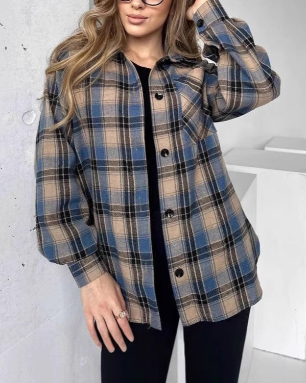 Classic Plaid Button Down Flannel Shirt - Blue