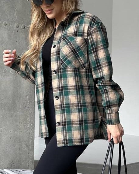 Classic Plaid Button Down Flannel Shirt - Green