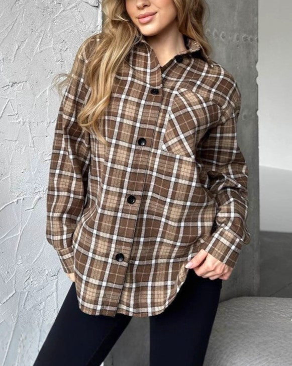 Classic Plaid Button Down Flannel Shirt - Khaki