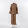 Leopard Print Satin Shirt And Pant Lounge Set - Brown