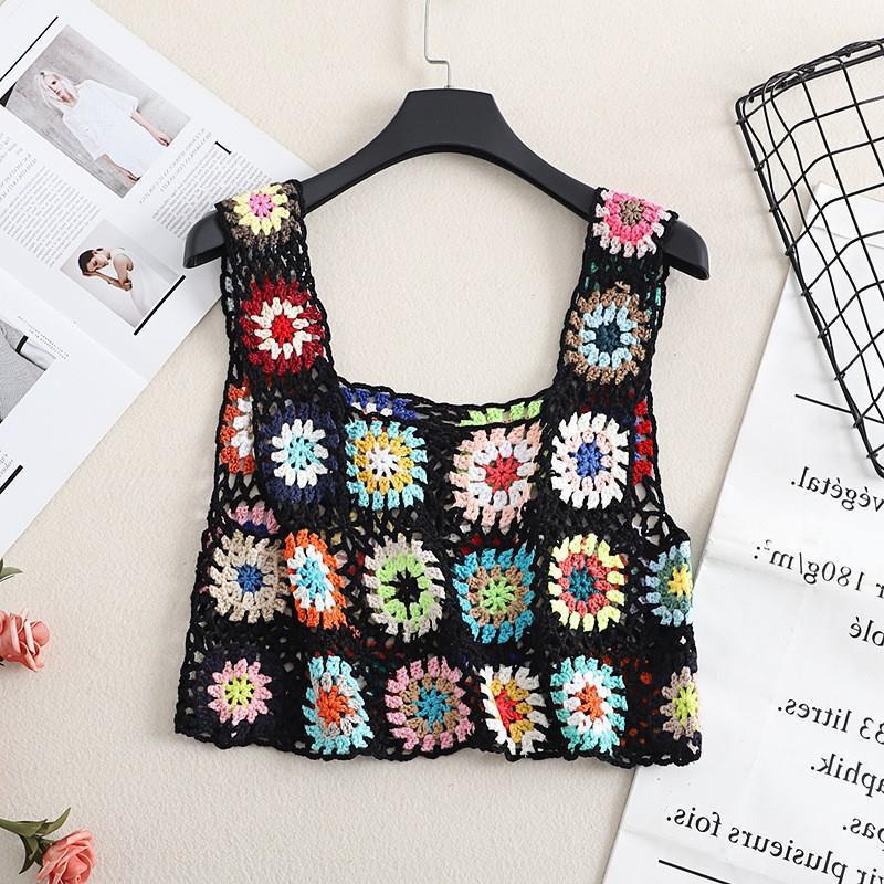 Granny Square Crochet Cover Up Tank - Black