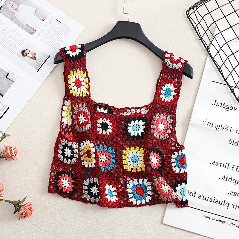 Granny Square Crochet Cover Up Tank - Burgundy