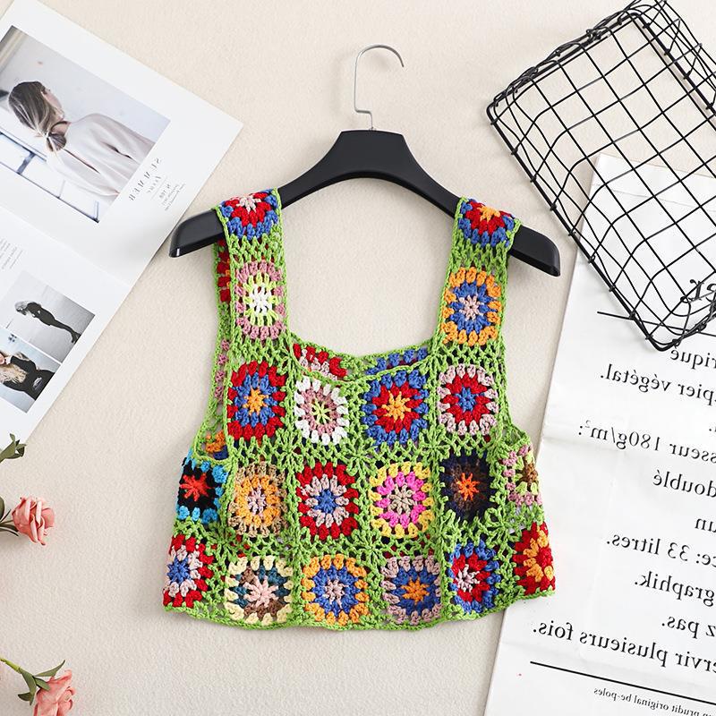 Granny Square Crochet Cover Up Tank - Green