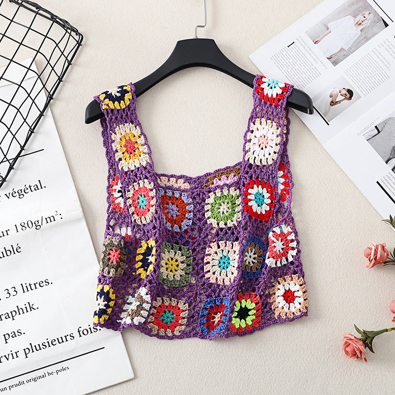Granny Square Crochet Cover Up Tank - Purple - 1