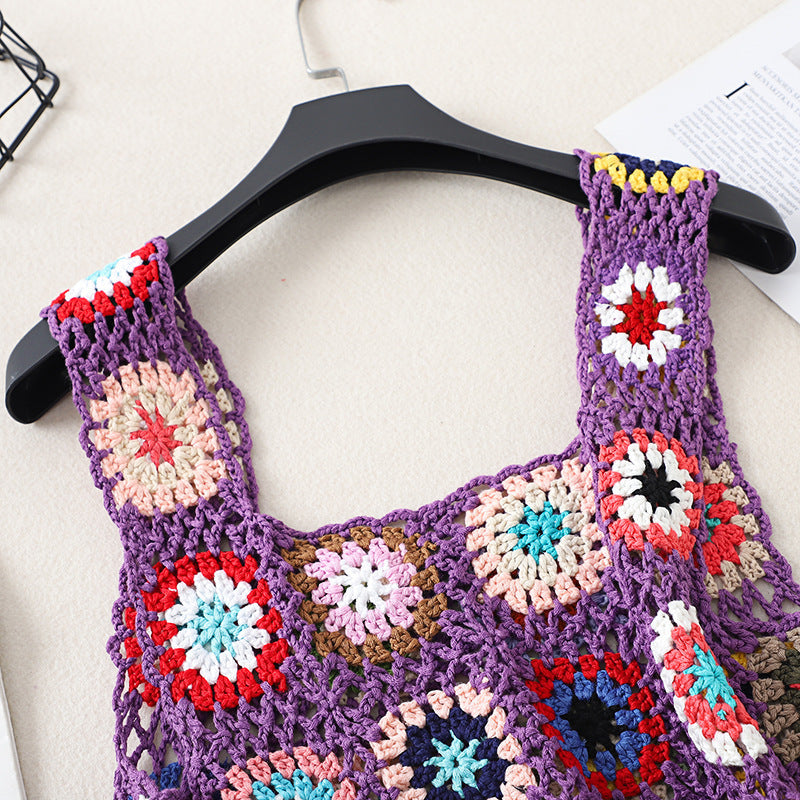 Granny Square Crochet Cover Up Tank - Purple - 10