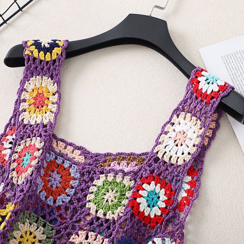 Granny Square Crochet Cover Up Tank - Purple - 2