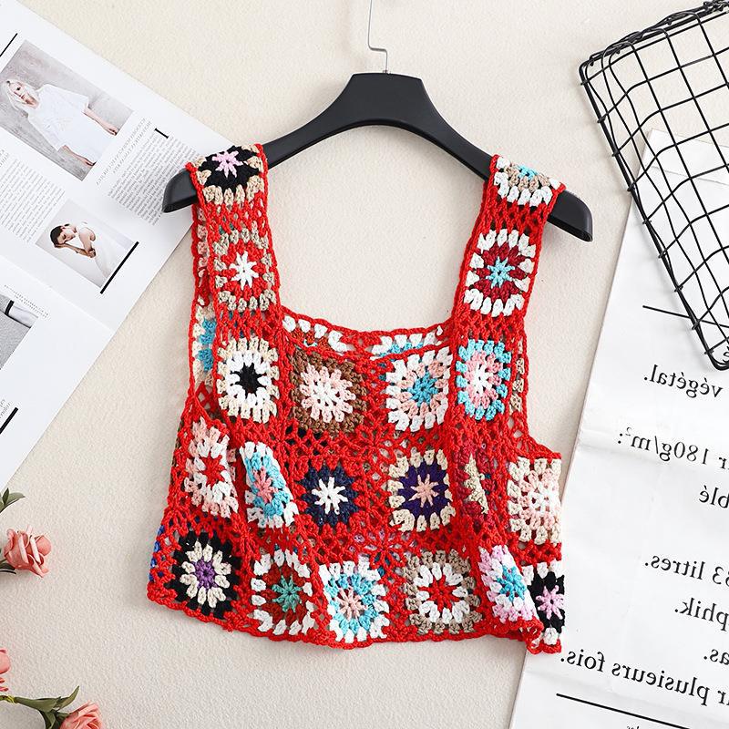 Granny Square Crochet Cover Up Tank - Red