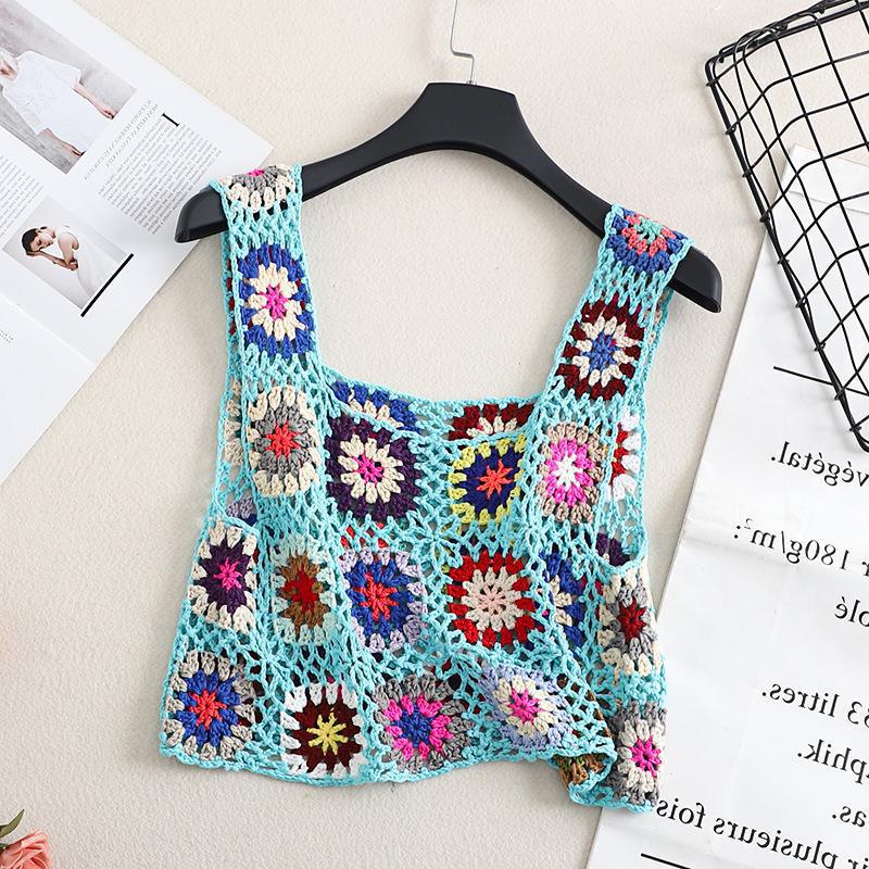 Granny Square Crochet Cover Up Tank - Turquoise