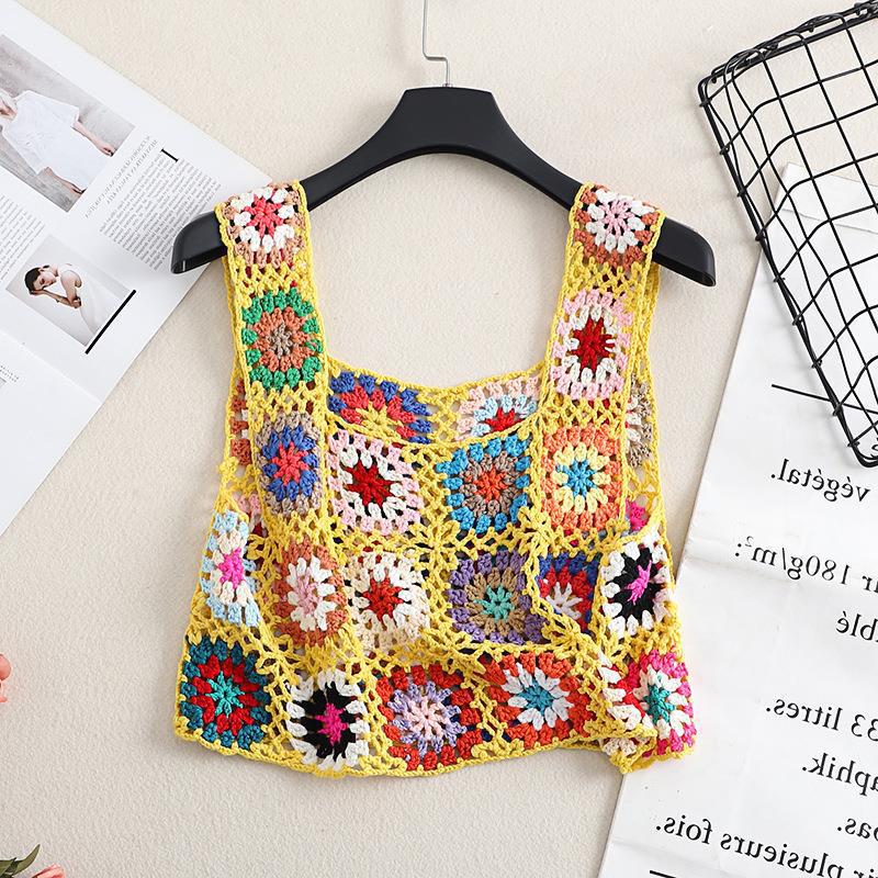 Granny Square Crochet Cover Up Tank - Yellow