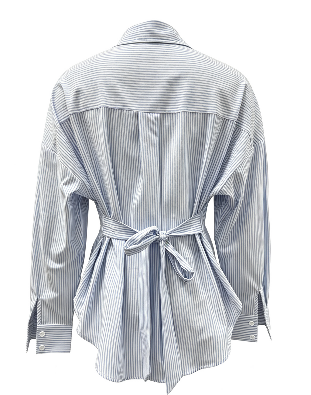 Oversized Poplin Shirt With Back Tie Waist - Blue - 2