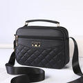 Quilted Camera Crossbody Bag with Top Handle - Black