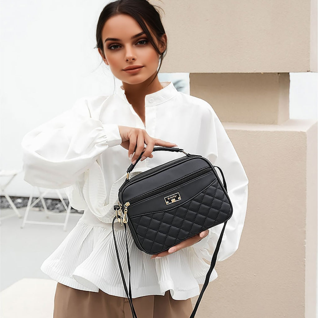 Quilted Camera Crossbody Bag with Top Handle
