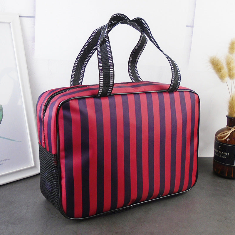 Striped Waterproof Travel Toiletry Tote - Red