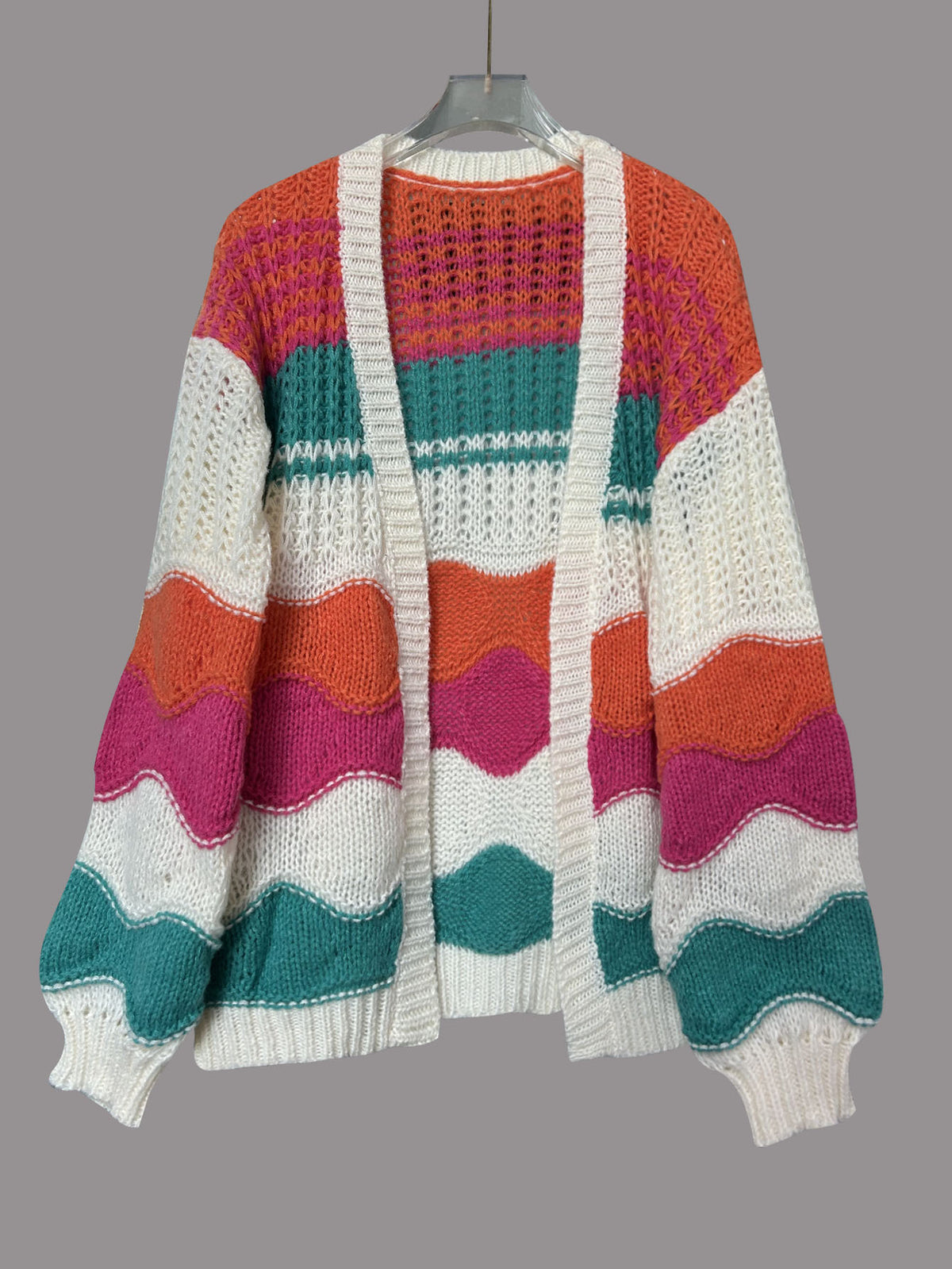 Chunky Rainbow Stripe Open Front Cardigan - Striped