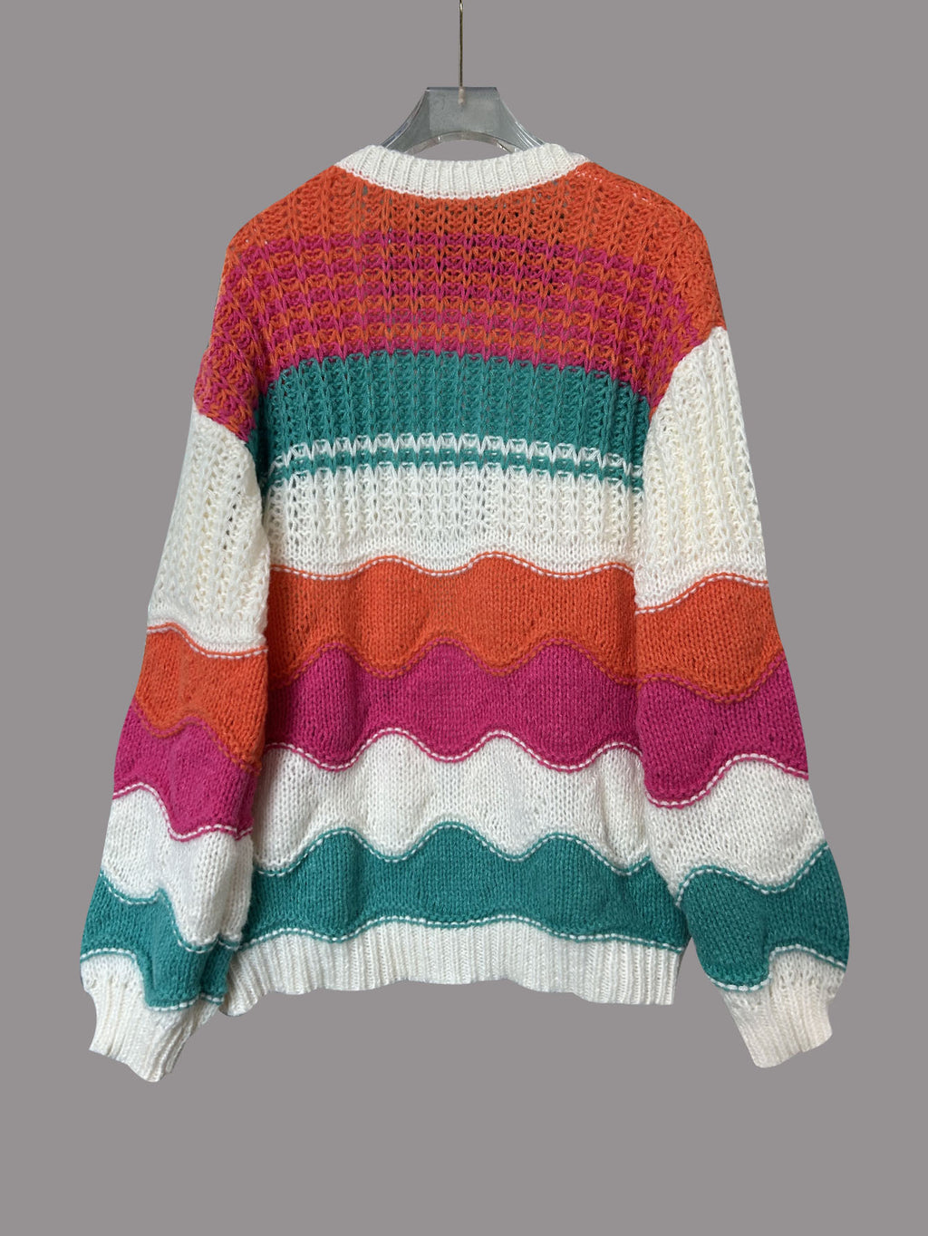 Chunky Rainbow Stripe Open Front Cardigan - Striped - 2