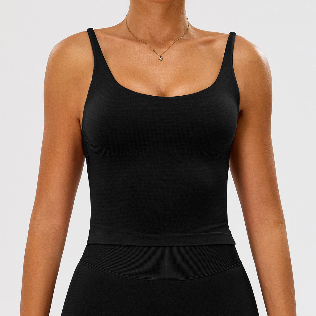 Seamless Scoop Neck Padded Longline Workout Tank