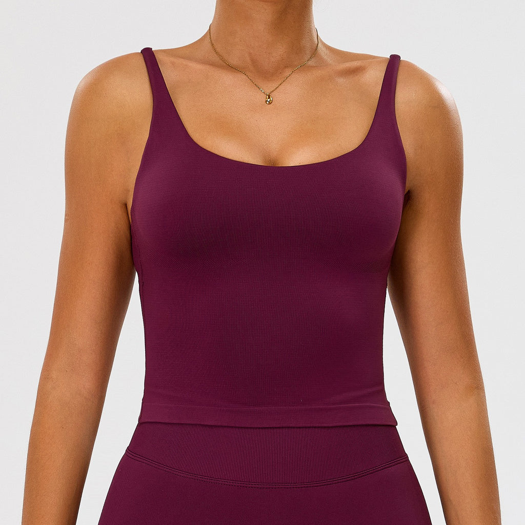 Seamless Scoop Neck Padded Longline Workout Tank