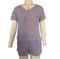 Ribbed Knit Tee and Shorts Lounge Set - Purple
