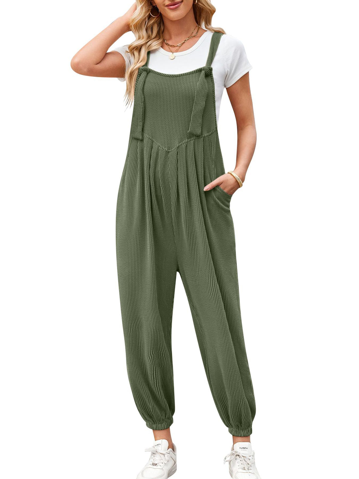 Relaxed Dungaree Style Cuffed Leg Jumpsuit - Green
