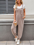 Relaxed Dungaree Style Cuffed Leg Jumpsuit - Khaki