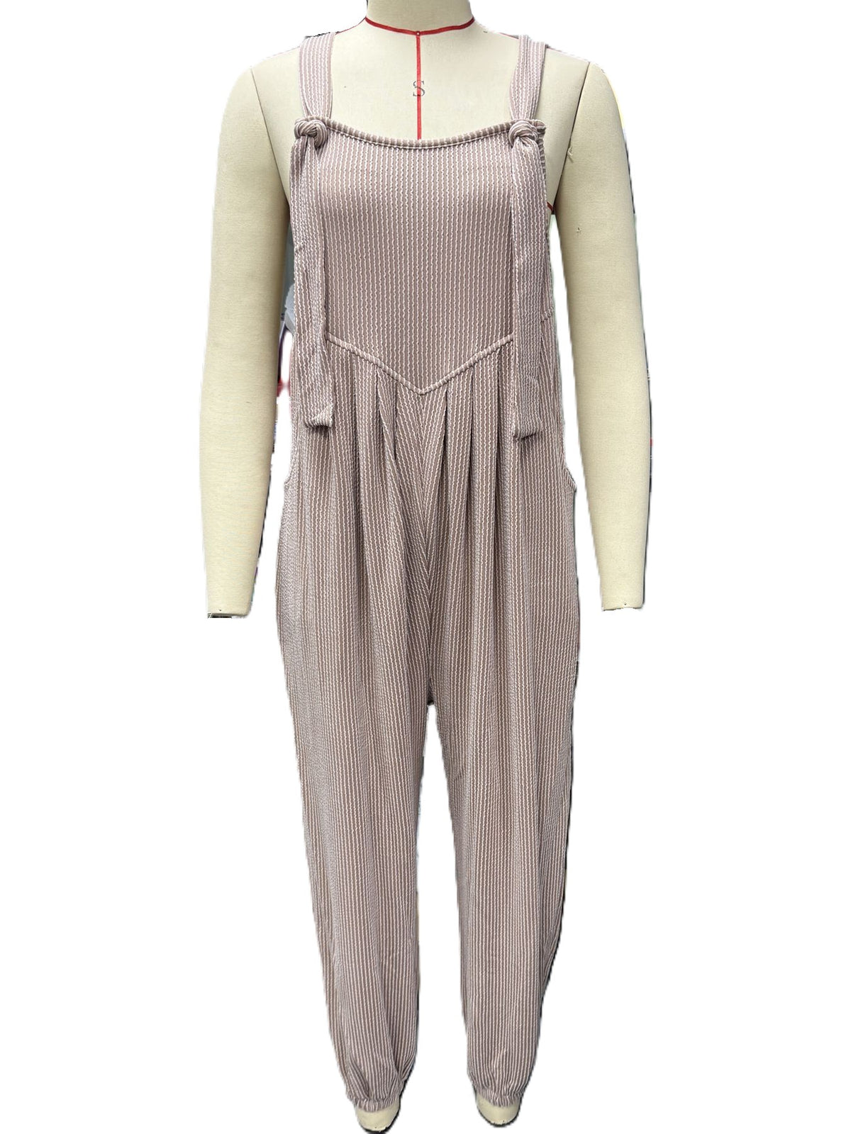 Relaxed Dungaree Style Cuffed Leg Jumpsuit - Khaki - 1