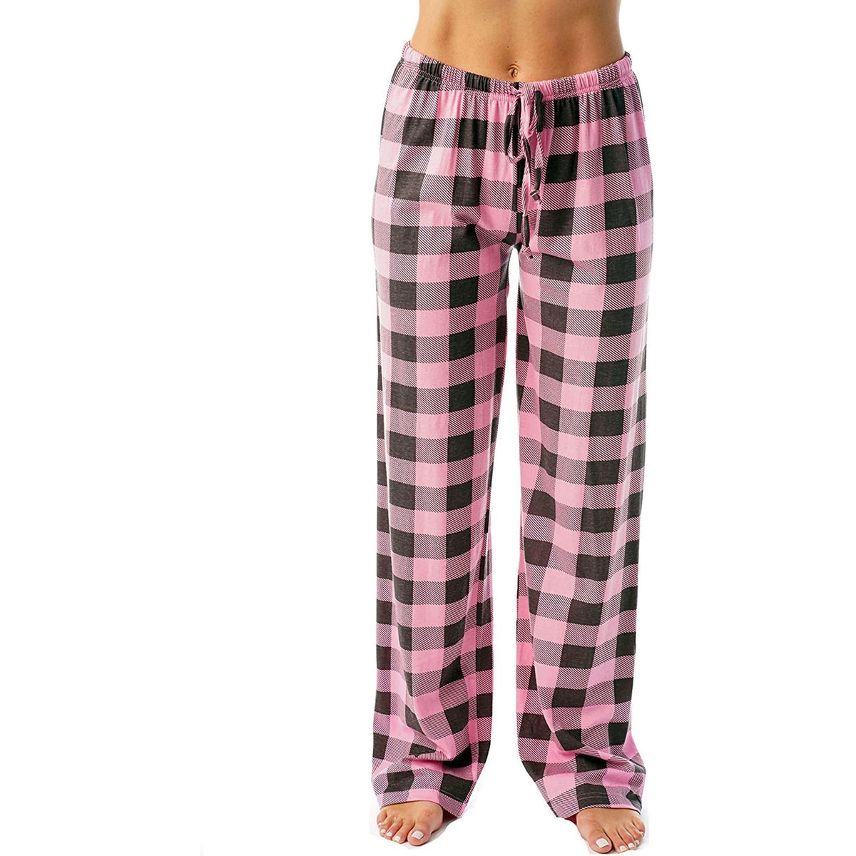 Buffalo Plaid Drawstring Lounge Pants - Pink