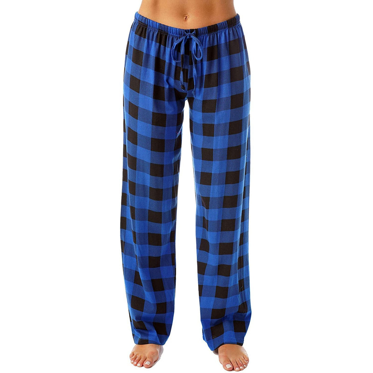 Buffalo Plaid Drawstring Lounge Pants - blue