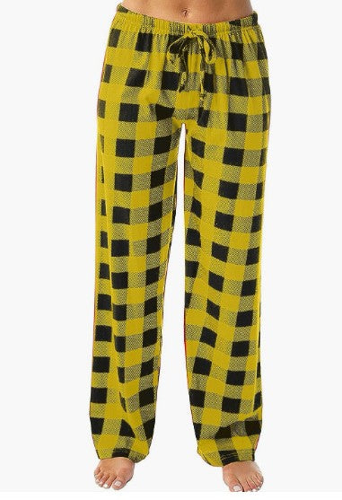 Buffalo Plaid Drawstring Lounge Pants - yellow