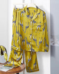 Giraffe Print Satin Pajama Shirt And Pants - Giraffe