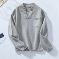 Notch Neck Chest Pocket Knit Sweater - Grey