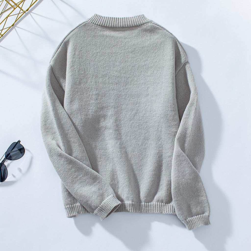 Notch Neck Chest Pocket Knit Sweater - Grey - 1