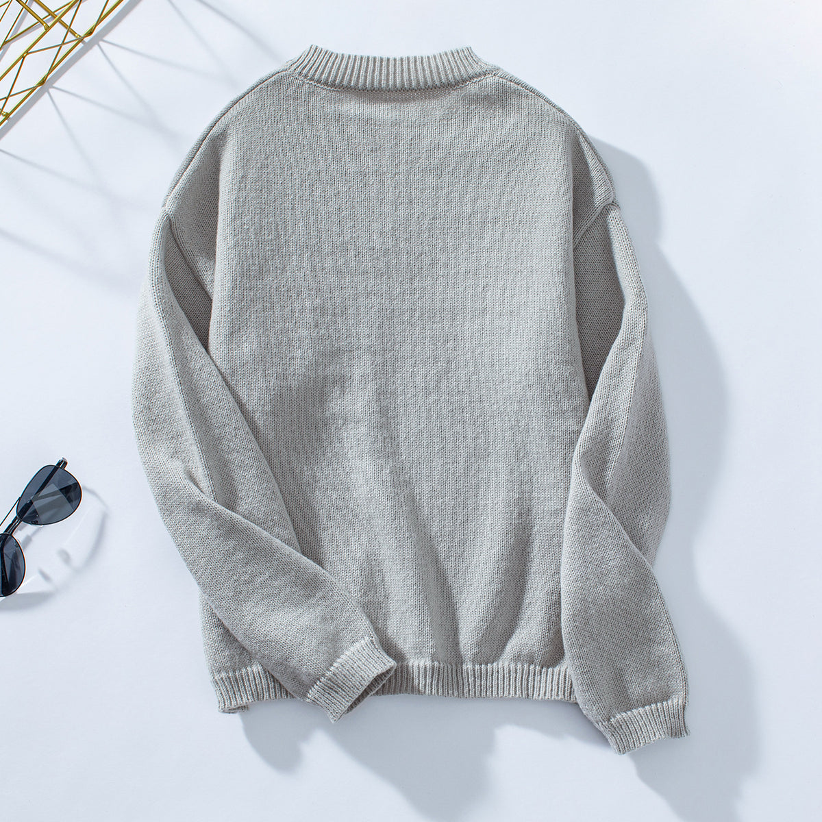 Notch Neck Chest Pocket Knit Sweater - Grey - 1